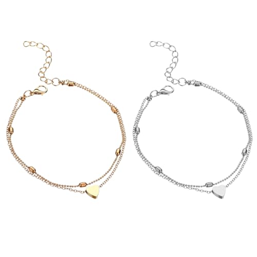 TNSRAY Fußkettchen Herz geschichtet, 2 Stück Knöchel Armband Mode Perlen Fuß Kette Silber für Frauen und Mädchen, Fußkette Gold Damen Vergoldet Boho Perlen Fußkettchen Mode Mehrschichtige TNSRAY Fußkettchen Herz geschichtet, 2 Stück Knöchel Armband Mode Perlen Fuß Kette Silber für Frauen und Mädchen, Fußkette Gold Damen Vergoldet Boho Perlen Fußkettchen Mode Mehrschichtige von TNSRAY