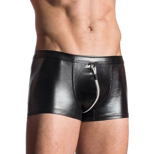 TNSRAY Herren Reißverschluss Leder Shorts, Kunstleder Shorts mit Front Reißverschluss - Wetlook Shorts mit Reißverschluss, Sexy Leder Shorts für Herren, XL von TNSRAY