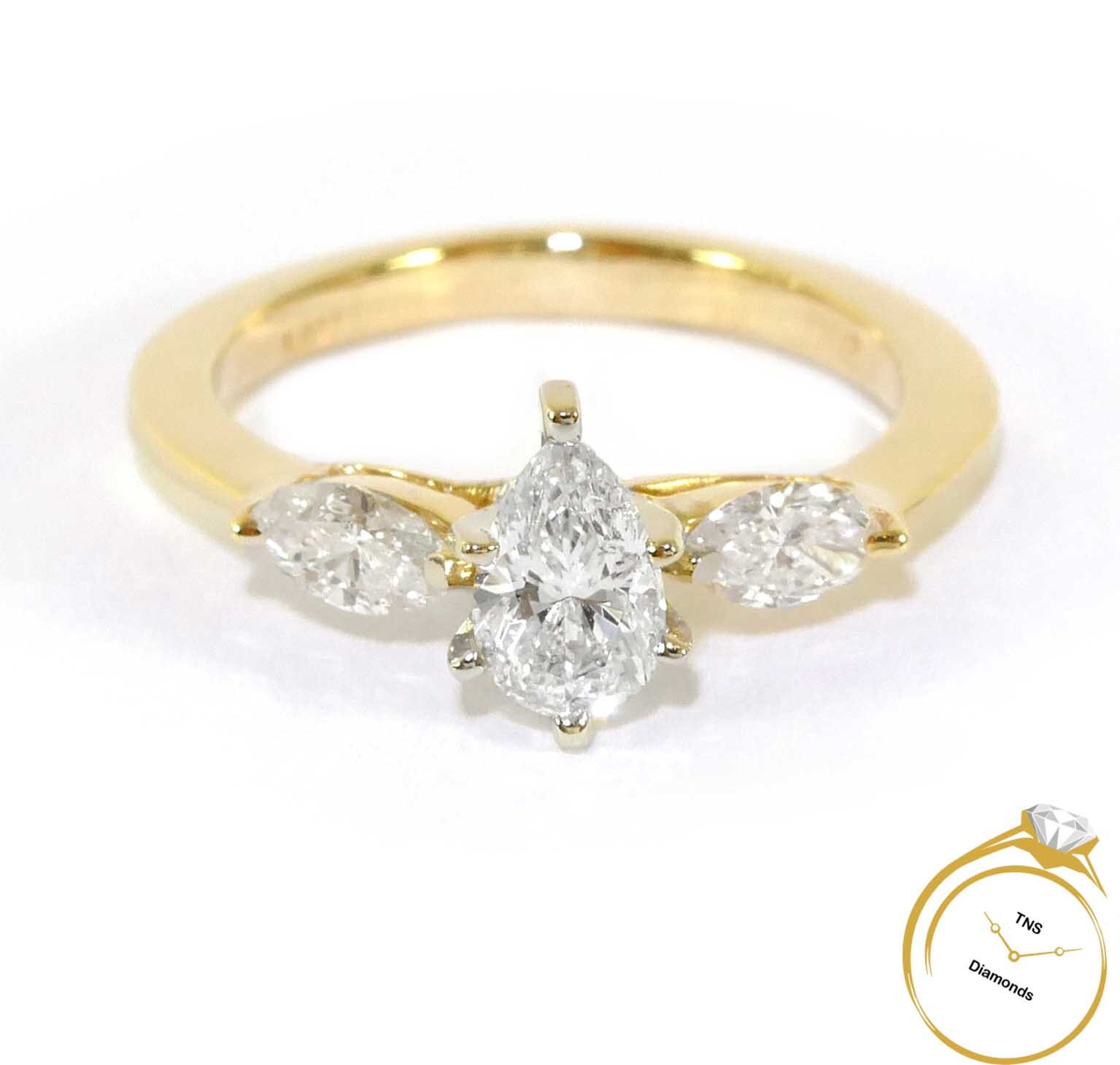 Pear Marquise Diamant 14K Gelbgold Verlobung Ehering 1.10Ct von TNSdiamonds