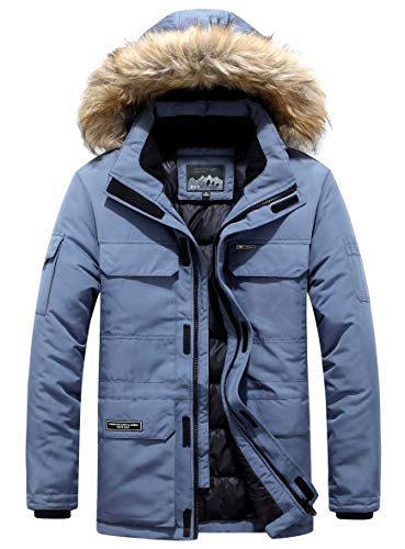 TNTTT Herren Winterjacke Fell Mit Kapuze Jacke Warm Winter Parka Mäntel Wintermantel Winddichte Outdoor Jacken Daunenjacke Men (Blau,4XL) von TNTTT