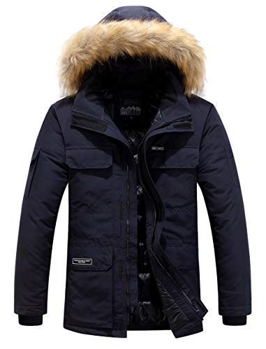 TNTTT Herren Winterjacke Fell Mit Kapuze Jacke Warm Winter Parka Mäntel Wintermantel Winddichte Outdoor Jacken Daunenjacke Men (Dunkelblau,XL) von TNTTT