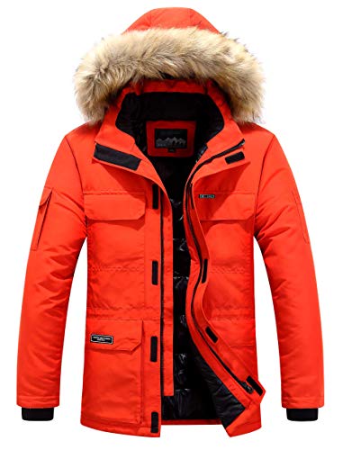 TNTTT Herren Winterjacke Fell Mit Kapuze Jacke Warm Winter Parka Mäntel Wintermantel Winddichte Outdoor Jacken Daunenjacke Men (Rot,L) von TNTTT