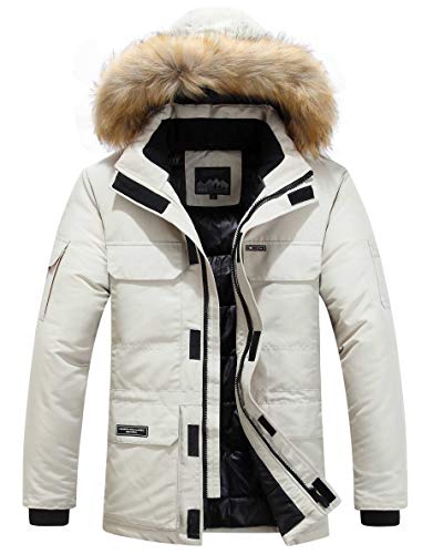 TNTTT Herren Winterjacke Fell Mit Kapuze Jacke Warm Winter Parka Mäntel Wintermantel Winddichte Outdoor Jacken Daunenjacke Men (Weiß,3XL) von TNTTT