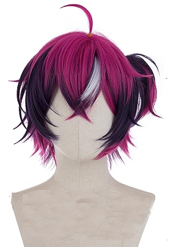 NIJISANJI EN 7th Doppio Dropscythe Cosplay Perücke Lila Ombre Perücke Haar Kurzhaar Perücke mit Pony Geschichtete Perücke Hitzebeständige Kunsthaar Halloween Perücken (Doppio Dropscythe) von TO KU TOO YUO