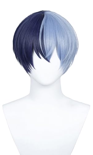 PJSK Spiel Cosplay Perücke Aoyagi Toya Cosplay Perücke Kurze Tiefblau Mix Hellblau Perücke Glattes Perücken mit Bangs Halloween Party Perücke von TO KU TOO YUO