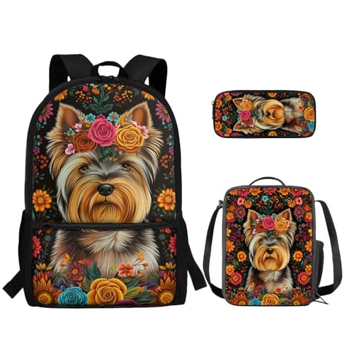 TOADDMOS 3-teiliger Rucksack für Jungen und Mädchen, mit Lunch-Tasche, Federmäppchen, Yorkshire-Blume, Rucksack, Rucksäcke von TOADDMOS