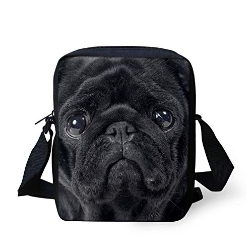 TOADDMOS 3D Tier Schwarz Mops Crossbody Handy Geldbörsen Taschen für Frauen Teenager Mädchen Reise Umhängetasche von TOADDMOS