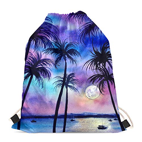 TOADDMOS Bedruckter Rucksack mit Kordelzug für Damen, Mädchen, Herren, Turnbeutel für Kinder, Turnbeutel für Sport, Strand, Lila Strandpalme (Schwarz) - TOADDMOS von TOADDMOS