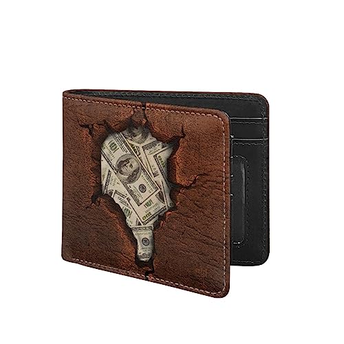 TOADDMOS Individuell bedruckte Herren-Brieftasche, PU-Leder, RFID-blockierend, Bifold Wallets für Männer und Jungen, mit Ausweisfenstern und Kreditkartenfächern, 100 USD-Rechnung, Modern von TOADDMOS