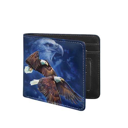 TOADDMOS Individuell bedruckte Herren-Brieftasche, PU-Leder, RFID-blockierend, Bifold Wallets für Männer und Jungen, mit Ausweisfenstern und Kreditkartenfächern, Weißkopfseeadler, Modern von TOADDMOS