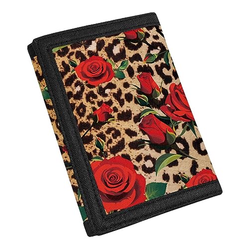 TOADDMOS Benutzerdefinierte Druck Neuheit Brieftasche für Teens Kinder Jungen Mädchen,Schlanke RFID Trifold Brieftaschen Geldbörse, Leopard Rose, Einheitsgröße von TOADDMOS