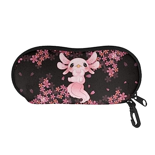 TOADDMOS Brillenetui mit modischem Druck, weiches Neopren, Reißverschluss, für Damen, Herren, Teenager, Kinder, Axolotl Kirschblüten, One size von TOADDMOS