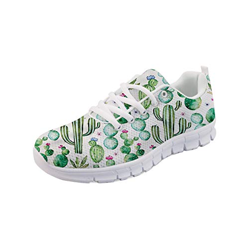 TOADDMOS Damen Athletic Tennis Schuhe Sneakers für Walking Jogging Running Lace Up Comfort Fitnessschuhe Outdoor, Kaktus-Aufdruck, 39 EU von TOADDMOS