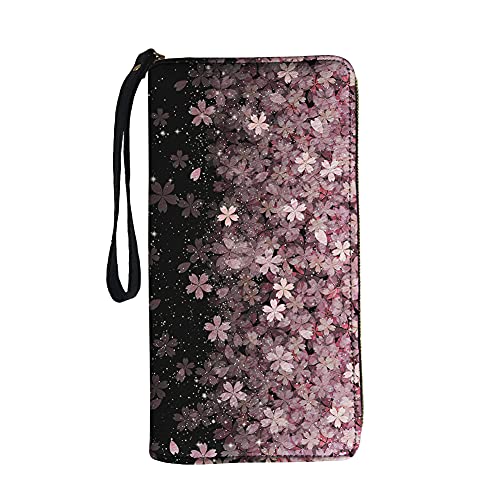 TOADDMOS Damen-Geldbörse, Leder, Reißverschluss, Clutch, Geldbörse, Kreditkarte, Bargeld, RFID-blockierend, lange Geldbörse, Sakura Floral Pink, Casual von TOADDMOS