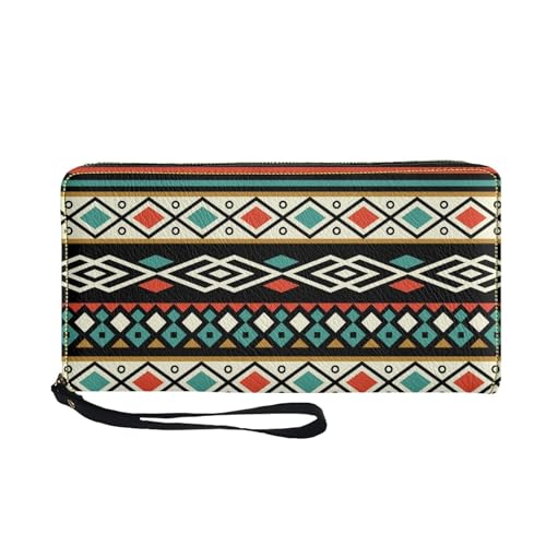 TOADDMOS Damen-Geldbörse mit schwarzem Katzendruck, PU-Leder, Münzkarte, Handyhalter, Clutch, Reißverschluss, Geldbörse mit Handgelenk, Tribal Aztec, Casual von TOADDMOS