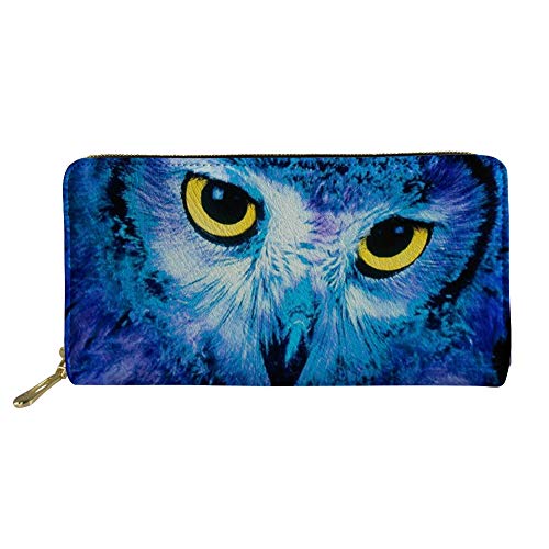 TOADDMOS Lila Blau Star Galaxy Damen Lange Geldbörse PU Leder Reißverschluss Rund Handy Clutch Reise Kartenhalter Geldbörse, Blaue 3D-Eule, Einheitsgröße, Animal-Print von TOADDMOS