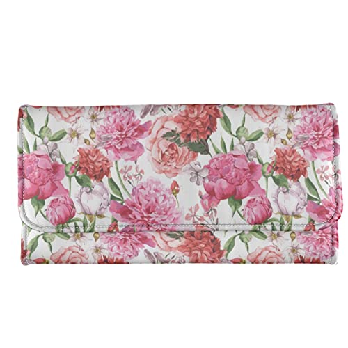 TOADDMOS Fashion Custom Print Damen Lange Geldbörse Weiches PU Leder Trifold Clutch Geldbörse, Vintage Floral Pink, Modern von TOADDMOS