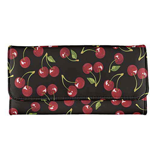 TOADDMOS Fashion Custom Print Damen Lange Geldbörse Weiches PU Leder Trifold Clutch Geldbörse, cherry, Modern von TOADDMOS