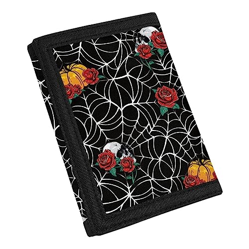 TOADDMOS Fashion Print Canvas Wallet for Teens Kids Boys Girls,Slim RFID Trifold Wallets for Travel School, Totenkopf Halloween Kürbis, Einheitsgröße von TOADDMOS