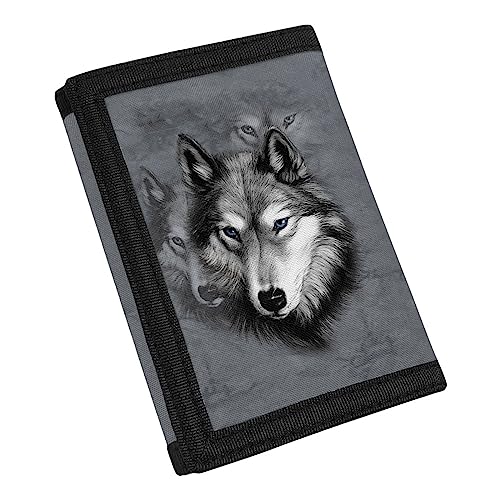 TOADDMOS Fashion Print Canvas Wallet for Teens Kids Boys Girls,Slim RFID Trifold Wallets for Travel School, wolf, Einheitsgröße von TOADDMOS