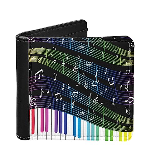 TOADDMOS Fashion Print Herren Bifold Wallets PU Leder RFID Blocking Slim Wallet für Männer, Bunte Musiknoten Paino, Einheitsgröße, modisch von TOADDMOS