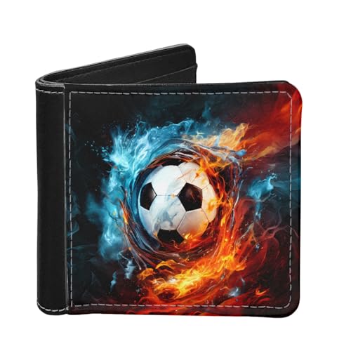 TOADDMOS Fashion Print Herren Bifold Brieftaschen PU Leder RFID Blockierung Schlanke Brieftasche für Männer, Feuer Wasser Fußball, Einheitsgröße von TOADDMOS