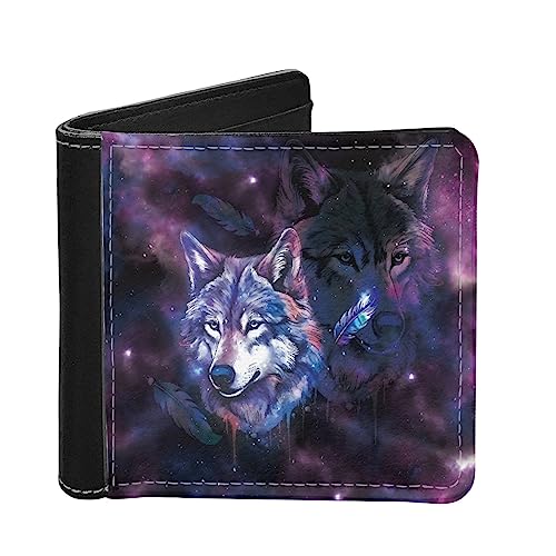 TOADDMOS Fashion Print Herren Bifold Brieftaschen PU Leder RFID Blockierung Schlanke Brieftasche für Männer, Violett Galaxie Wolf, Einheitsgröße von TOADDMOS