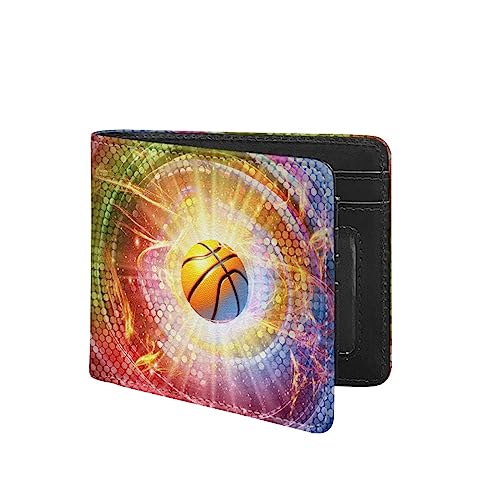 TOADDMOS Fashion Print PU Leder Herren Slim Bi-fold Geldbörse mit Kreditkartenfach und Ausweisfenster, Basketball, Modern von TOADDMOS