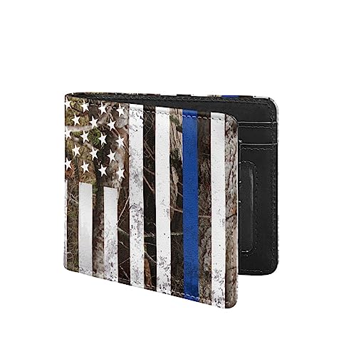 TOADDMOS Fashion Print PU Leder Herren Slim Bi-fold Geldbörse mit Kreditkartenfach und Ausweisfenster, Retro Thin Blue Line Flagge, Modern von TOADDMOS