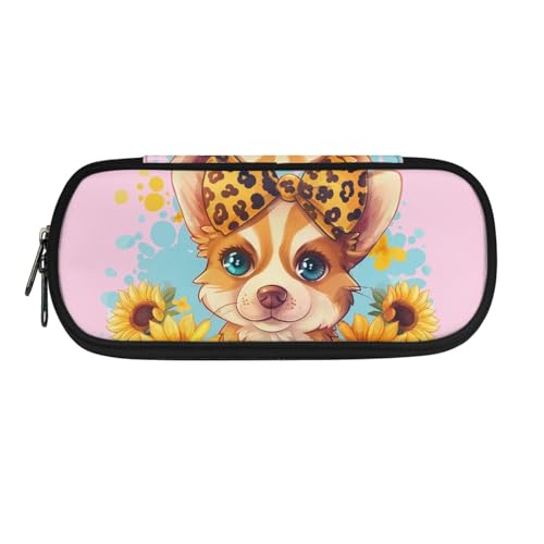 TOADDMOS Federmäppchen für Kinder, leichtes Federmäppchen mit Reißverschluss, tragbares Stifteetui, Sonnenblumen-Corgi-Hund, Einheitsgröße, Kosmetikkoffer von TOADDMOS