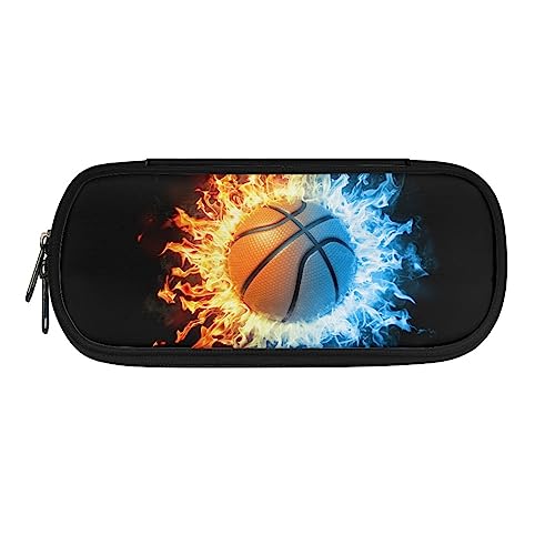 TOADDMOS Federmäppchen mit Aufdruck für Jungen und Mädchen, tragbare Schreibwaren-Organizer-Tasche für die Schule, Blue Fire Basketball, Einheitsgröße, Beauty Case von TOADDMOS