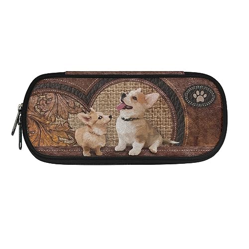 TOADDMOS Federmäppchen mit Aufdruck für Jungen und Mädchen, tragbare Schreibwaren-Organizer-Tasche für die Schule, Niedlicher Corgi Hund, Einheitsgröße, Beauty Case von TOADDMOS