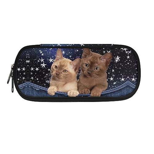 TOADDMOS Federmäppchen mit Aufdruck für Jungen und Mädchen, tragbare Schreibwaren-Organizer-Tasche für die Schule, Star Denim Cat, Einheitsgröße, Beauty Case von TOADDMOS