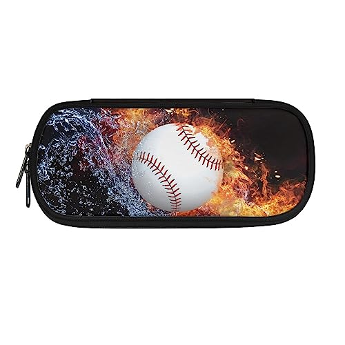 TOADDMOS Federmäppchen mit Aufdruck für Jungen und Mädchen, tragbare Schreibwaren-Organizer-Tasche für die Schule, Wasser und Feuer Baseball, Einheitsgröße, Beauty Case von TOADDMOS