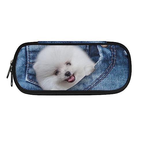 TOADDMOS Federmäppchen mit Aufdruck für Jungen und Mädchen, tragbare Schreibwaren-Organizer-Tasche für die Schule, Welpe Hund, Einheitsgröße, Beauty Case von TOADDMOS