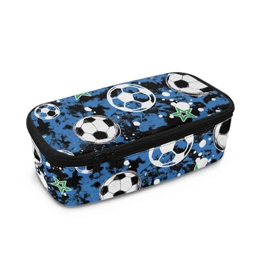 TOADDMOS Federmäppchen mit großem Fassungsvermögen, Federmäppchen, Tasche für Schulbedarf, multifunktionale Organizer-Box für Studenten, Frauen, Männer, Schule, Blaue Camouflage-Fußbälle von TOADDMOS