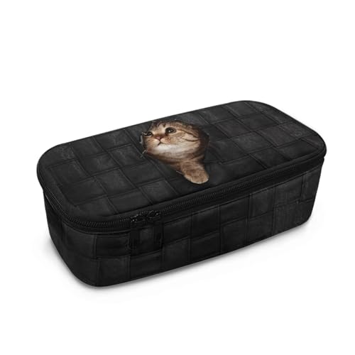 TOADDMOS Federmäppchen mit großem Fassungsvermögen, Federmäppchen, Tasche für Schulbedarf, multifunktionale Organizer-Box für Studenten, Frauen, Männer, Schule, Niedliche Katze in der Tasche von TOADDMOS