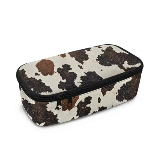 TOADDMOS Federmäppchen mit großem Fassungsvermögen, Schreibtisch-Organizer für Teenager, Jungen, Mädchen, Schule, Studenten, Erwachsene, Stiftemäppchen mit 3 Fächern, Schwarz-braune Kuh-Punkte von TOADDMOS