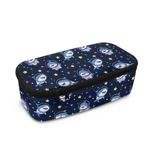 TOADDMOS Federmäppchen mit großem Fassungsvermögen für Mädchen, Kinder, Damen, Herren, Schreibtisch-Organizer, Erwachsene, Stiftemäppchen mit 3 Fächern für Schulbedarf, Astronaut Sharks Stars von TOADDMOS