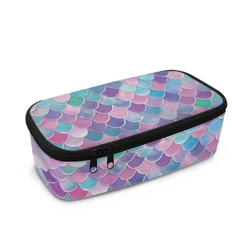 TOADDMOS Federmäppchen mit großem Fassungsvermögen für Mädchen, Kinder, Damen, Herren, Schreibtisch-Organizer, Erwachsene, Stiftemäppchen mit 3 Fächern für Schulbedarf, Bunte Fischschuppen von TOADDMOS