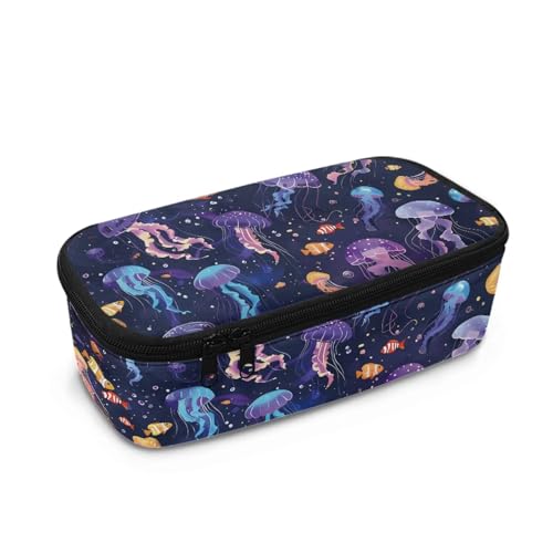 TOADDMOS Federmäppchen mit großem Fassungsvermögen für Mädchen, Kinder, Damen, Herren, Schreibtisch-Organizer, Erwachsene, Stiftemäppchen mit 3 Fächern für Schulbedarf, Cartoon-Quallen, Einheitsgröße von TOADDMOS