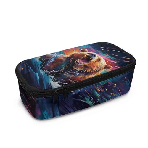 TOADDMOS Federmäppchen mit großem Fassungsvermögen für Mädchen, Kinder, Damen, Herren, Schreibtisch-Organizer, Erwachsene, Stiftemäppchen mit 3 Fächern für Schulbedarf, Fierce Bear, Einheitsgröße von TOADDMOS