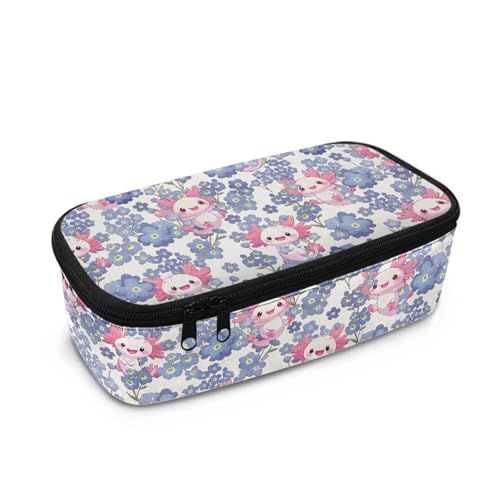 TOADDMOS Federmäppchen mit großem Fassungsvermögen für Mädchen, Kinder, Damen, Herren, Schreibtisch-Organizer, Erwachsene, Stiftemäppchen mit 3 Fächern für Schulbedarf, Florale Axolotls, Einheitsgröße von TOADDMOS