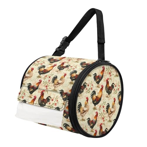 TOADDMOS Hahn Huhn Badezimmer Hängerollen Weiche Papierhandtuch-Aufbewahrungstasche Faltbare Aufbewahrung Tragen Papierhalter Wasserabweisend WC-Handtuch Aufbewahrungstasche Organizer von TOADDMOS