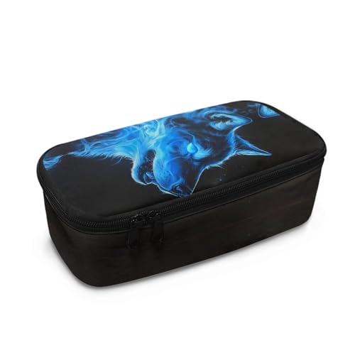 TOADDMOS Kawaii-Federmäppchen mit großem Fassungsvermögen für Mädchen, Prüfung, Stifteetui mit 3 Fächern, Geschenk für Kinder, Blauer Feuerwolf, Einheitsgröße, Kosmetikkoffer von TOADDMOS