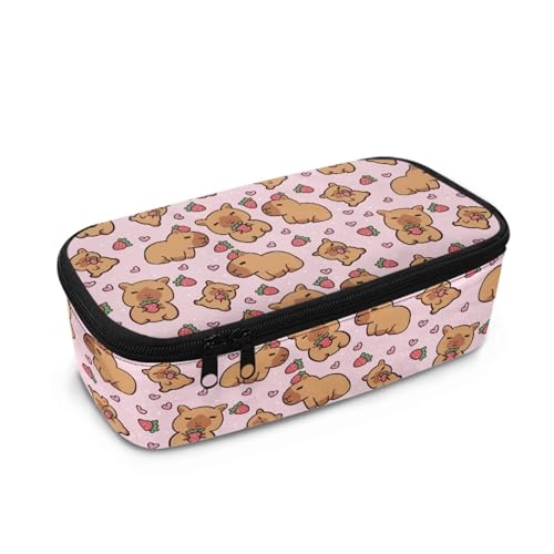 TOADDMOS Kawaii-Federmäppchen mit großem Fassungsvermögen für Mädchen, Prüfung, Stifteetui mit 3 Fächern, Geschenk für Kinder, Erdbeer-Kapibala, Einheitsgröße, Kosmetikkoffer von TOADDMOS