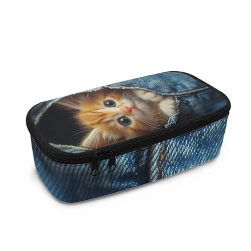 TOADDMOS Kawaii-Federmäppchen mit großem Fassungsvermögen für Mädchen, Prüfung, Stifteetui mit 3 Fächern, Geschenk für Kinder, Katze in der Tasche, Einheitsgröße, Kosmetikkoffer von TOADDMOS