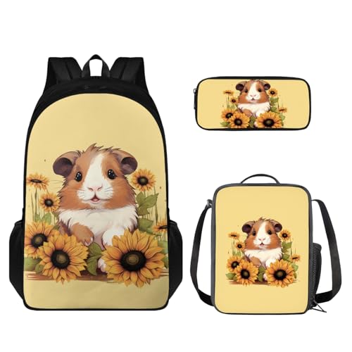 TOADDMOS Kinder-Rucksack mit Lunch-Tasche, Federmäppchen, 3-teiliges Set für Grundschüler, Hamster-Sonnenblume, Rucksack, Rucksäcke von TOADDMOS