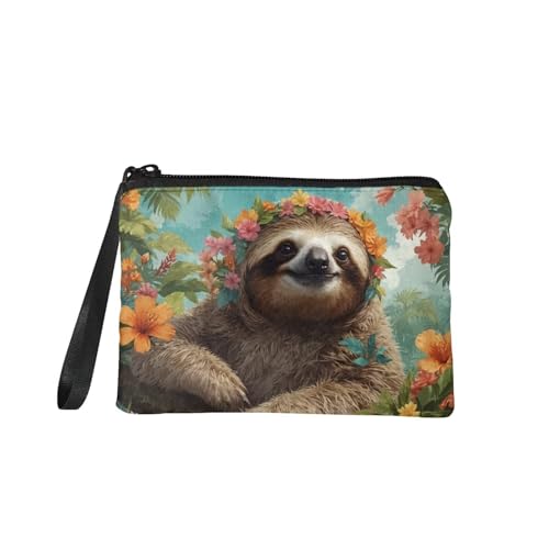 TOADDMOS Kleine Geldbörse mit Meerjungfrauen-Motiv, Fischschuppen-Druck, Kleingeldbörse, Mini-Geldbörse, Münztasche mit Reißverschluss für Frauen und Mädchen, Faultier-Blumendesign, 7in x 5.5in, von TOADDMOS