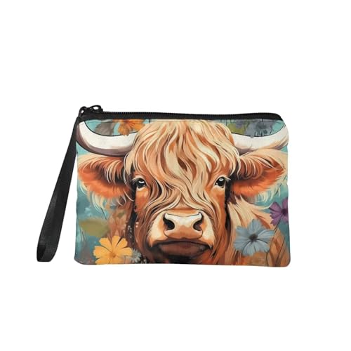 TOADDMOS Kleine Geldbörse mit Meerjungfrauen-Motiv, Fischschuppen-Druck, Kleingeldbörse, Mini-Geldbörse, Münztasche mit Reißverschluss für Frauen und Mädchen, Neuheit Tier Hochlandkuh, 7in x 5.5in, von TOADDMOS